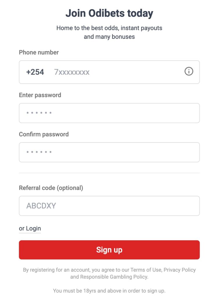 OdiBets Signup
