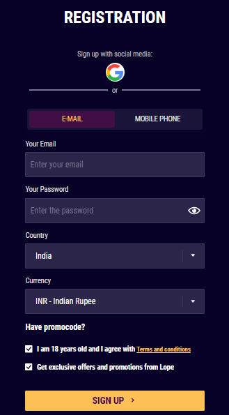 Lope.bet Registration Process