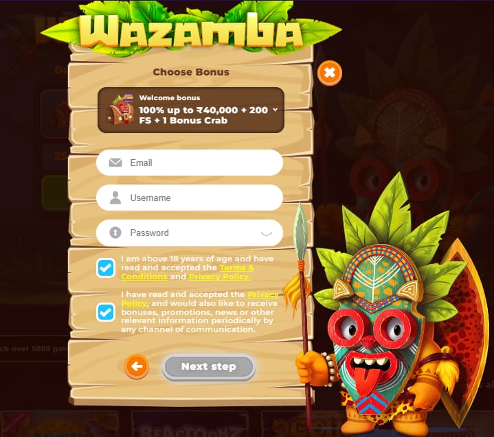 Wazamba Registration Steps