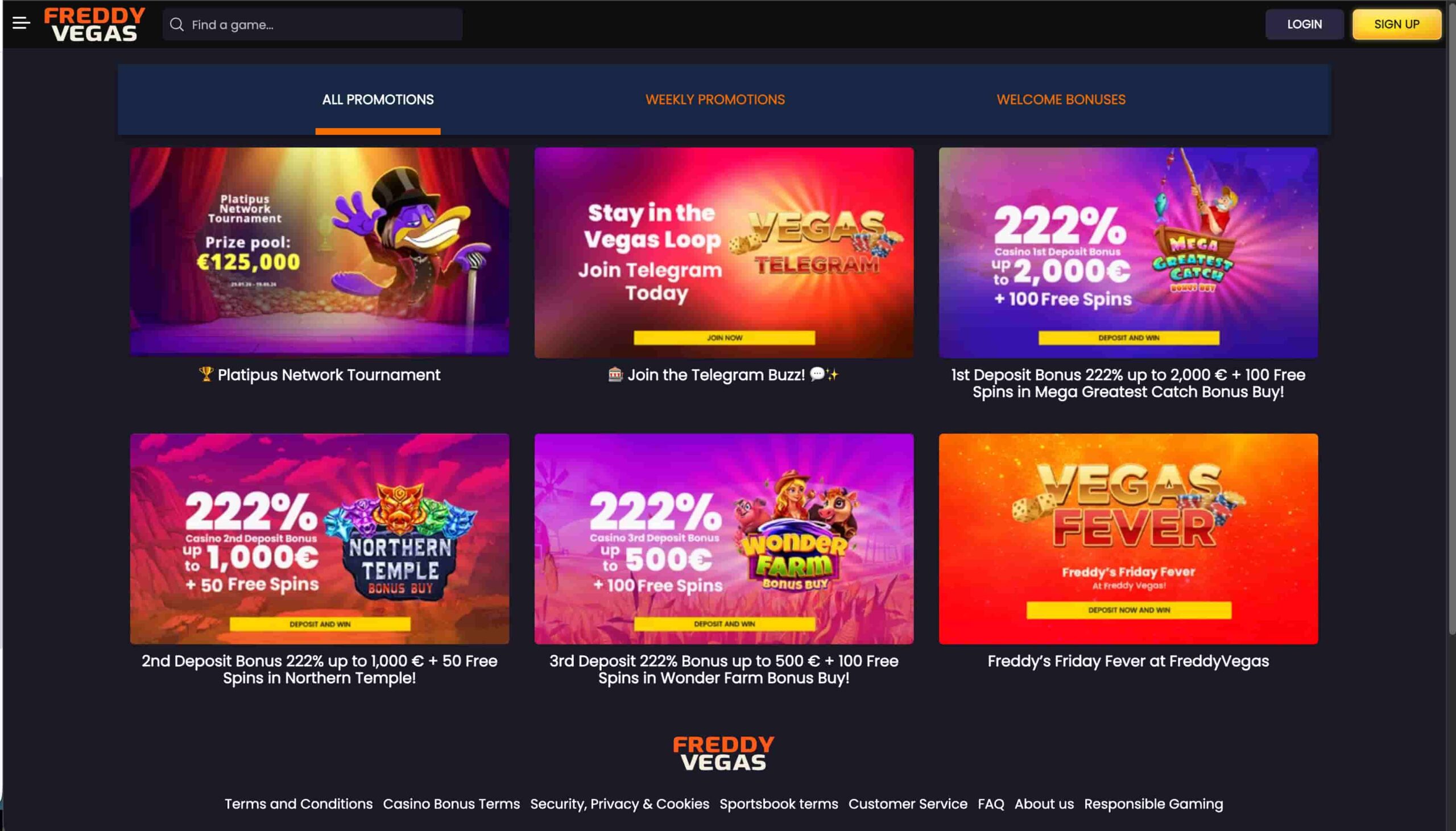 FreddyVegas Casino bonus and promotions page