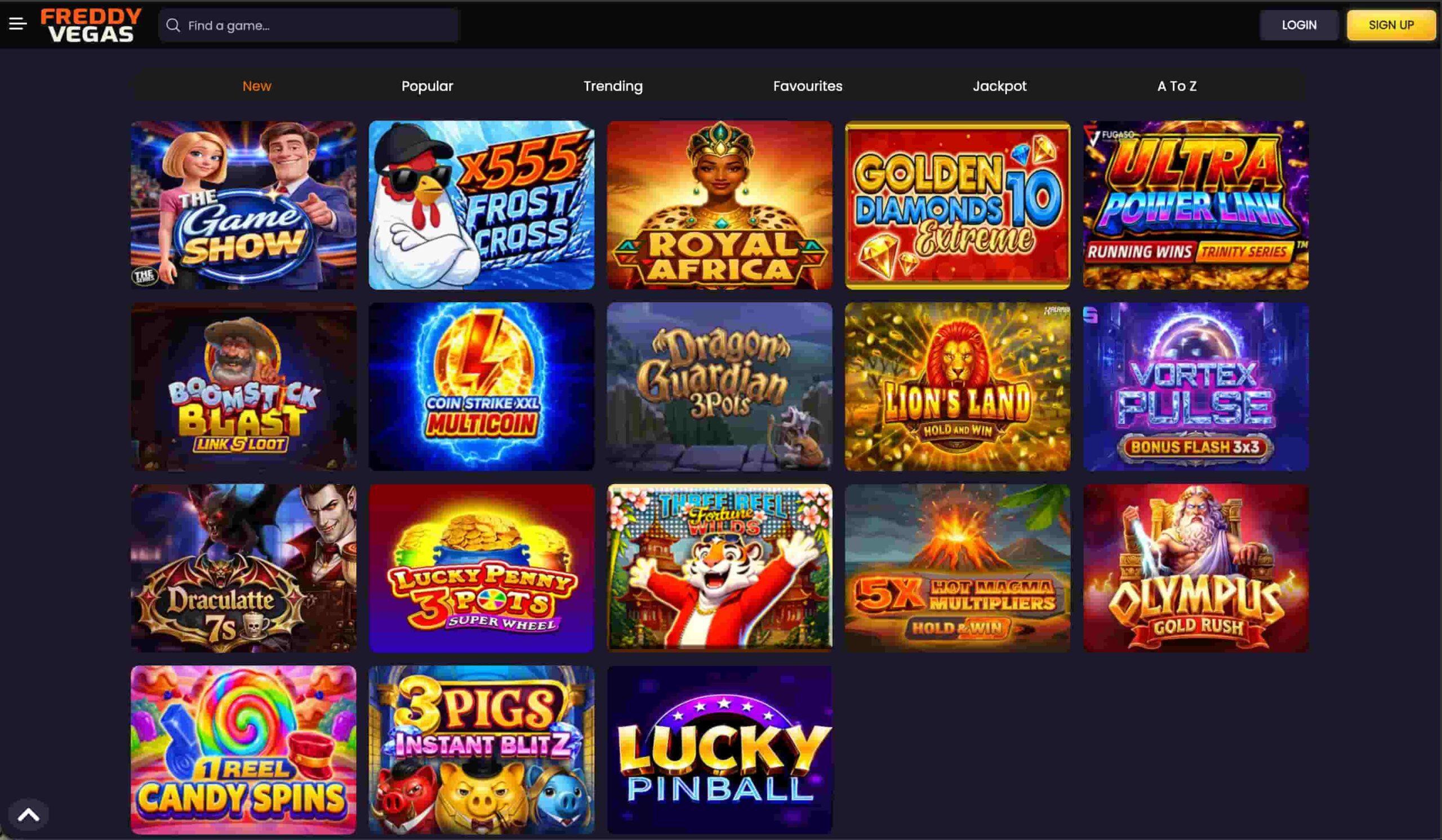 FreddyVegas Casino game lobby